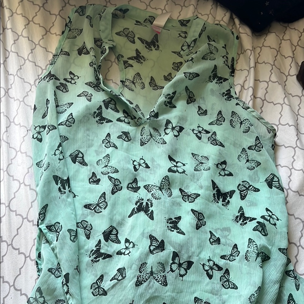 Butterfly Print Sleeveless Top - Green